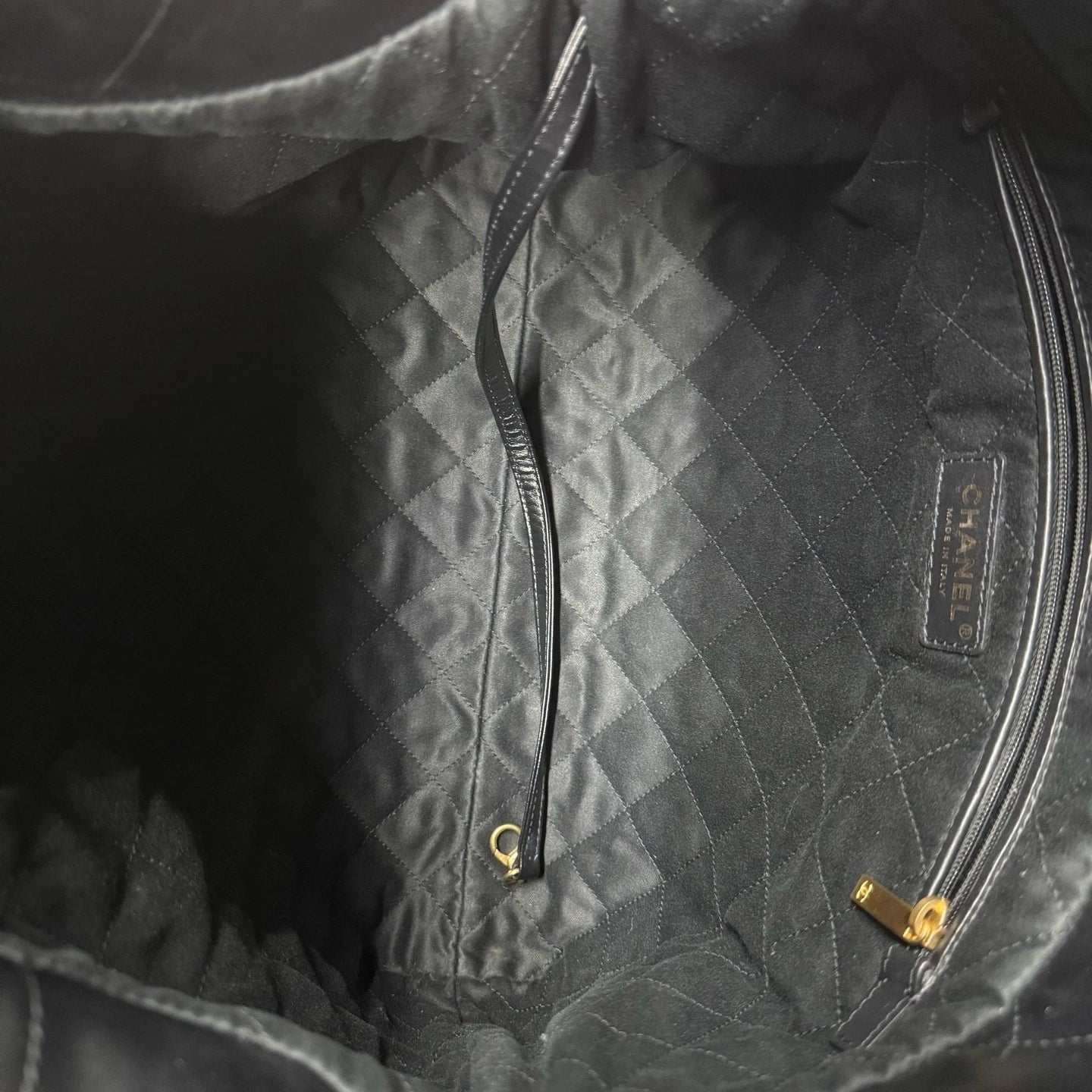Authentic CHANEL Calfskin 22 Black Gold Medium Tote Bag For Women