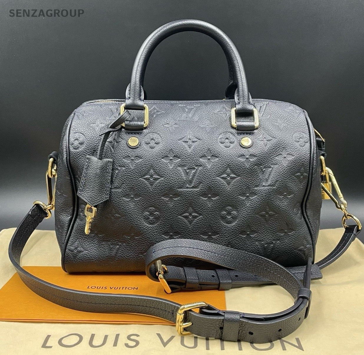 Louis Vuitton Speedy25 Monogram Top Handle Bag Crossbody Black Gold Women