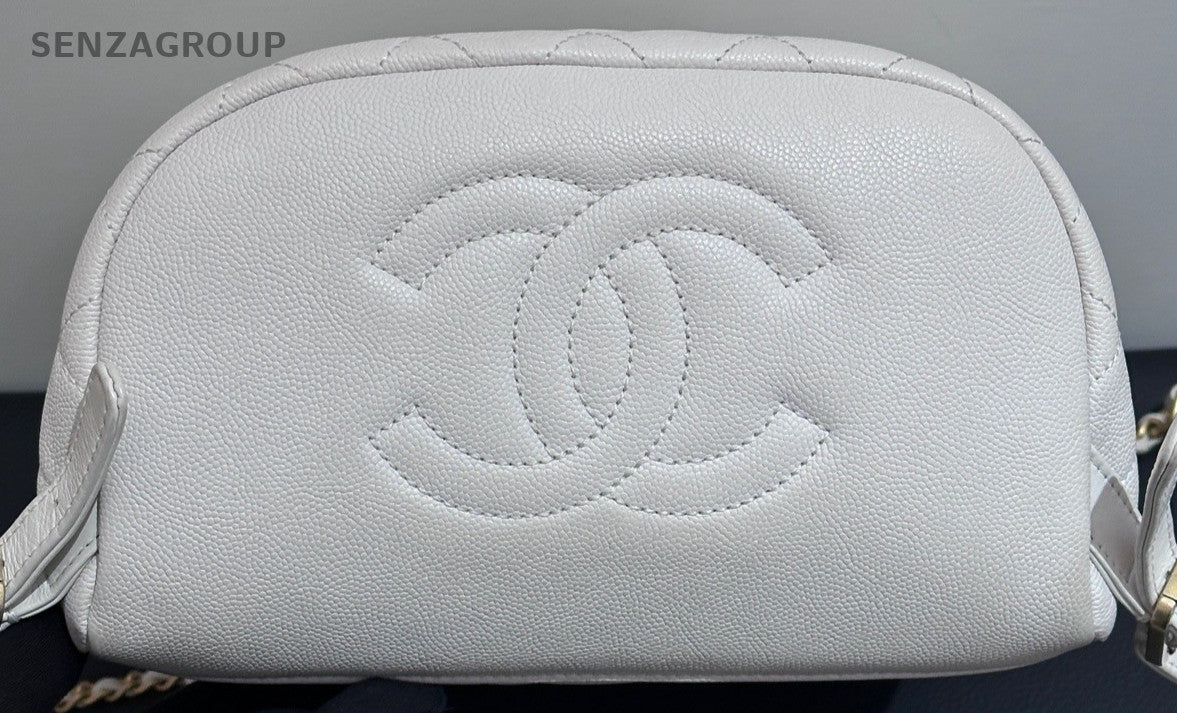 Chanel Vanity Calfskin Chain Backpack White Gold Used Women Classic