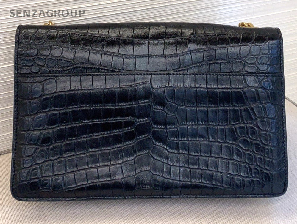 YSL Saint Laurent Kate Alligator pattern Chain Shoulder bag Black Gold Women