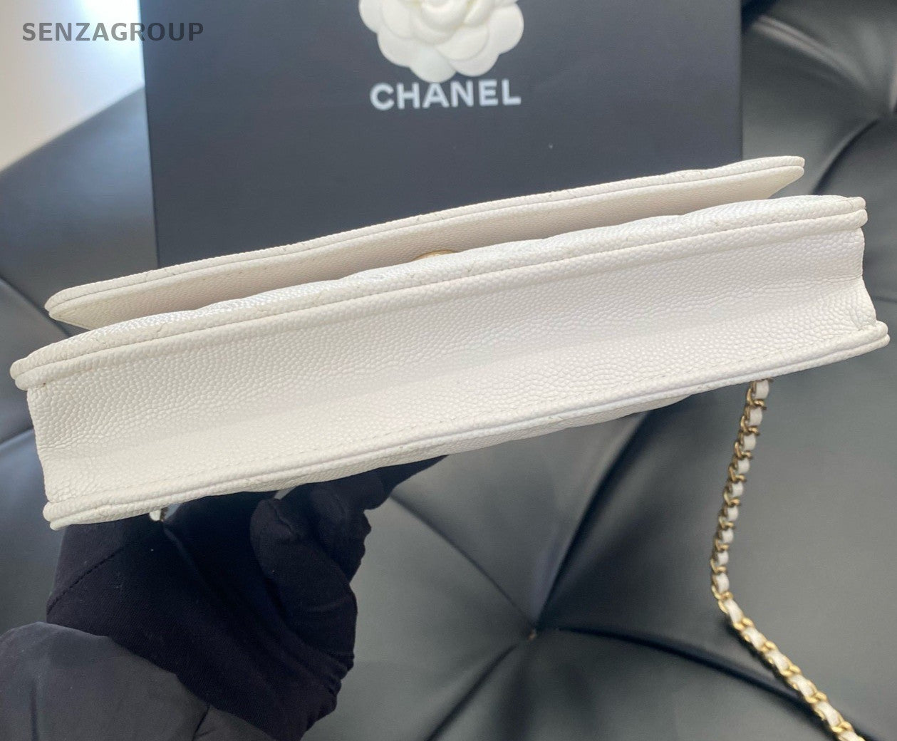 Chanel WOC Chain Shoulder Bag Crossbody White Gold Women Classic Fashion
