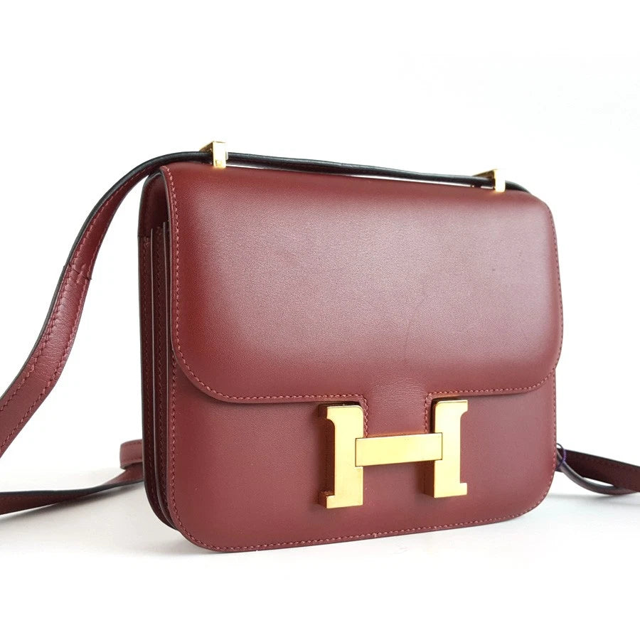 Authentic Hermes Constance19 Red Gold Hardware Shoulder Bag