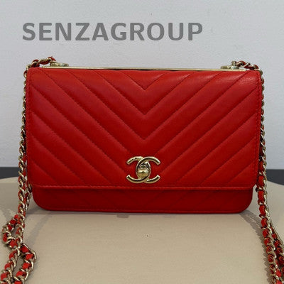 Chanel Trendy CC WOC Red Gold Chevron Lambskin Chain Crossbody Bag