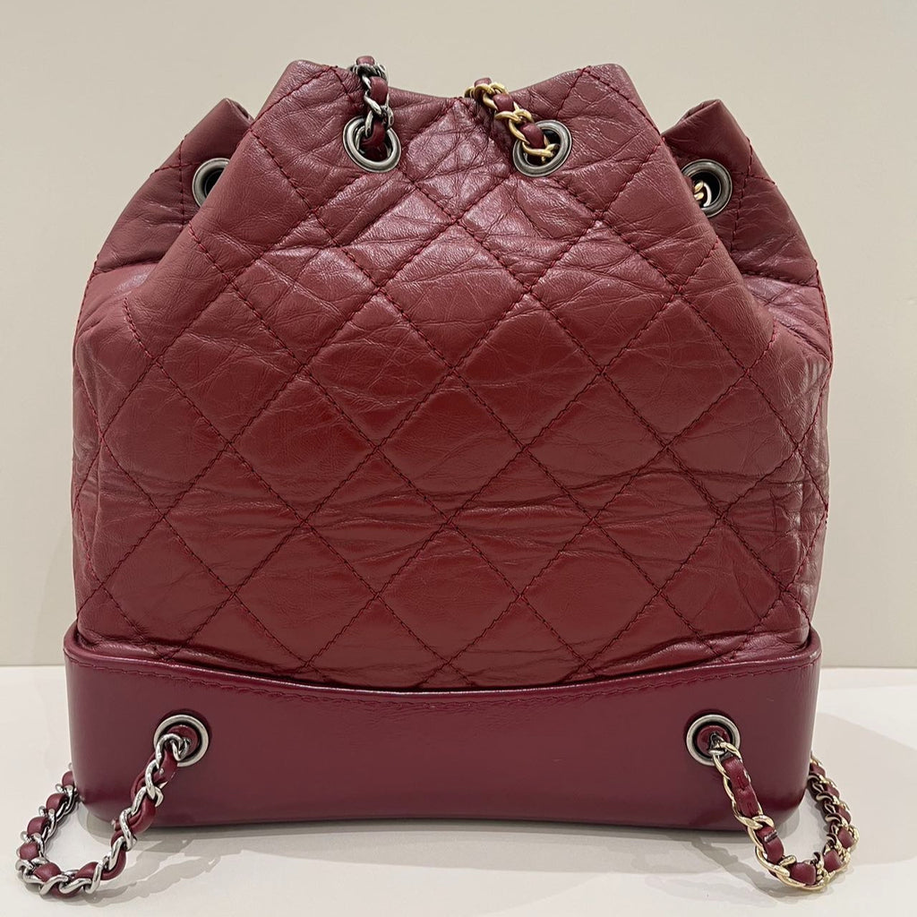 Chanel Gabrielle Backpack Red Silver Quilted Classic Women's Bag