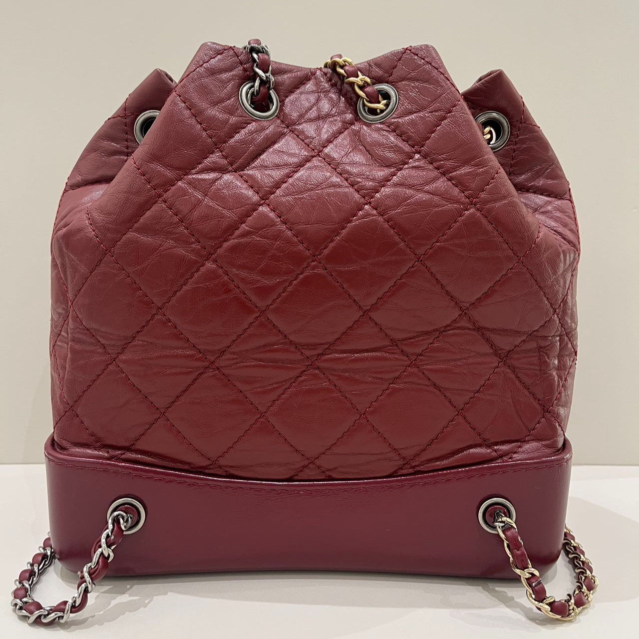 Chanel Gabrielle Backpack Red Silver Quilted Classic Women's Bag