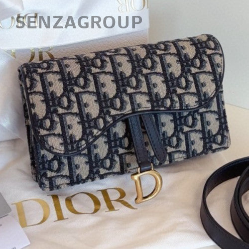 Christian Dior Oblique Saddle Crossbody Black Gold Women Classic