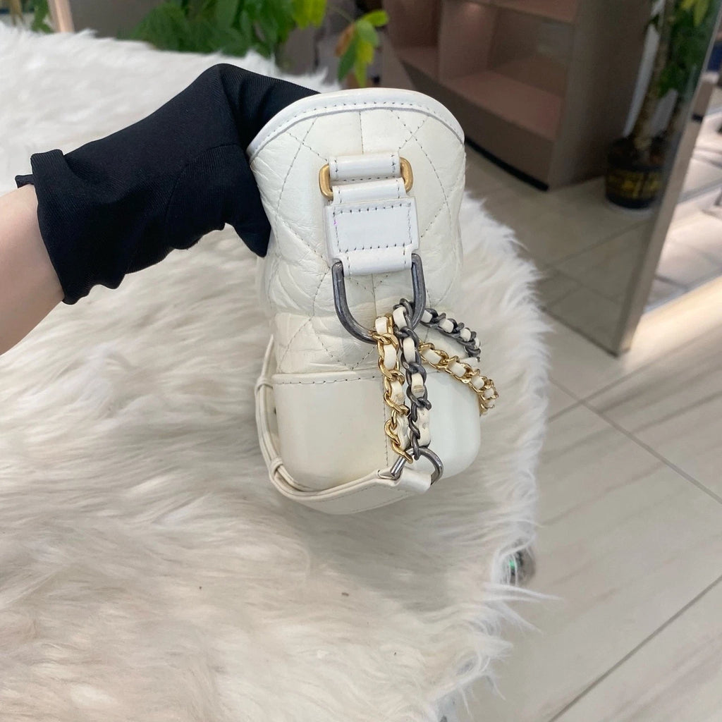 Chanel Gabrielle Hobo Small Chain Shoulder Bag White Gold Classic Women