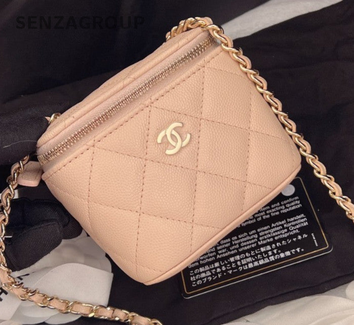 Chanel Diamond Chain Shoulder Bag Crossbody Pink Gold Used Women Classic