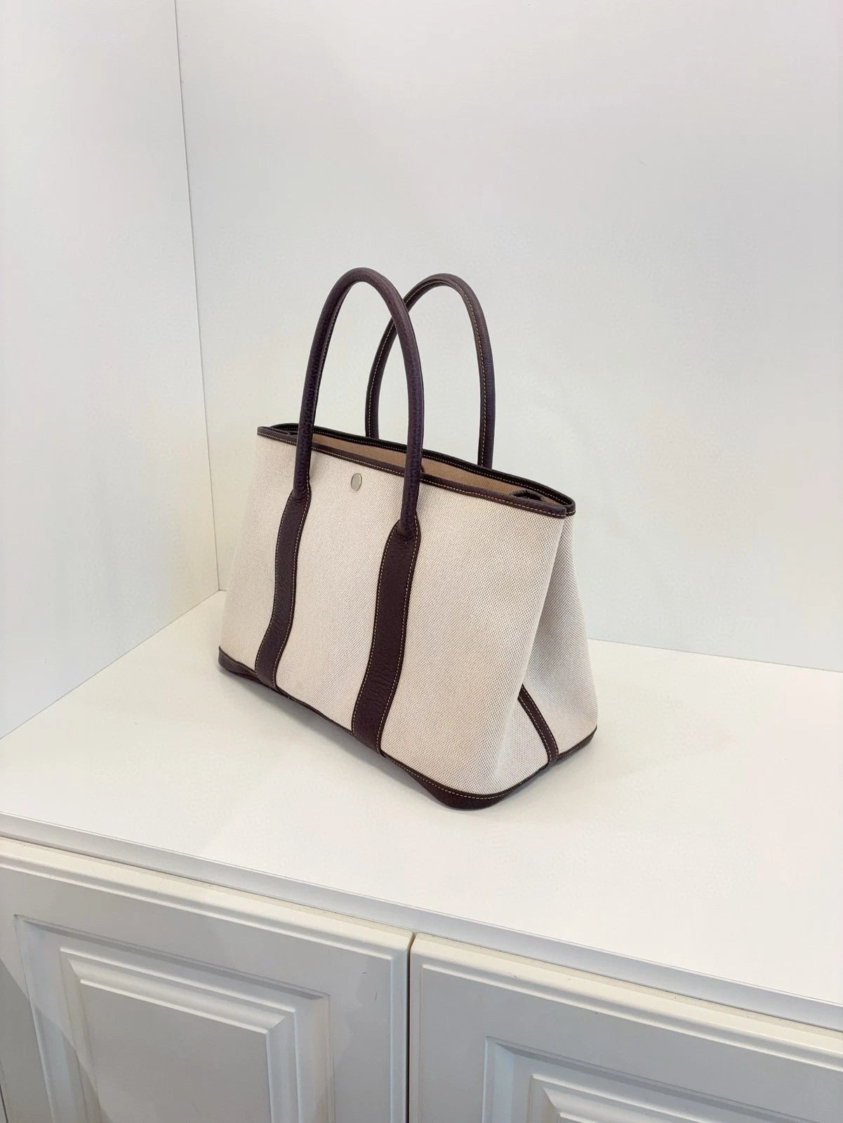 Hermes Garden Party GP 36 Tote Bag Beige Brown Canvas Leather