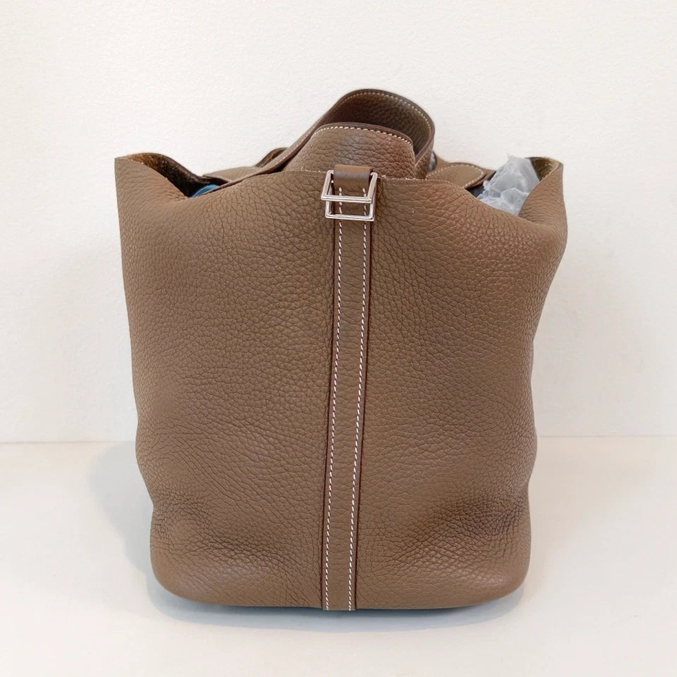 Hermes Picotin22 Top Handle Bag Brown Silver Used Women Classic Fashion