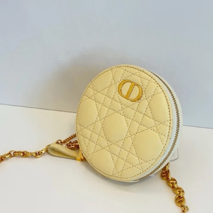 Christian Dior Caro Cannage Calfskin Chain Shoulder Crossbody Bag Yellow Women