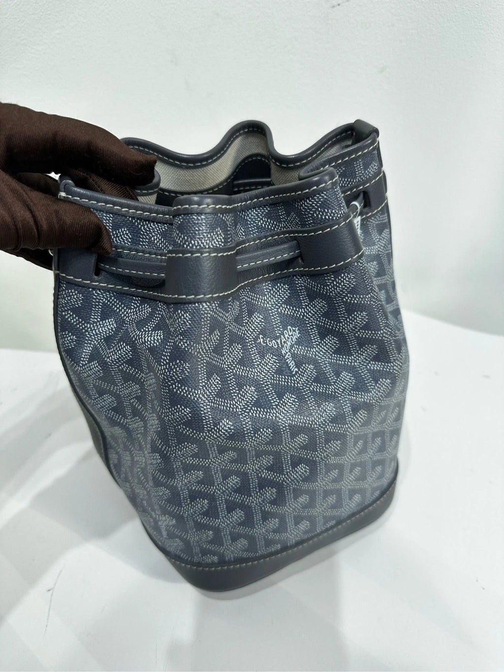 Authentic Goyard Gray Monogram Drawstring Bucket Bag For Women