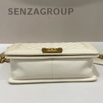Chanel Le Boy Medium White Gold Calfskin Chain Shoulder Crossbody Bag