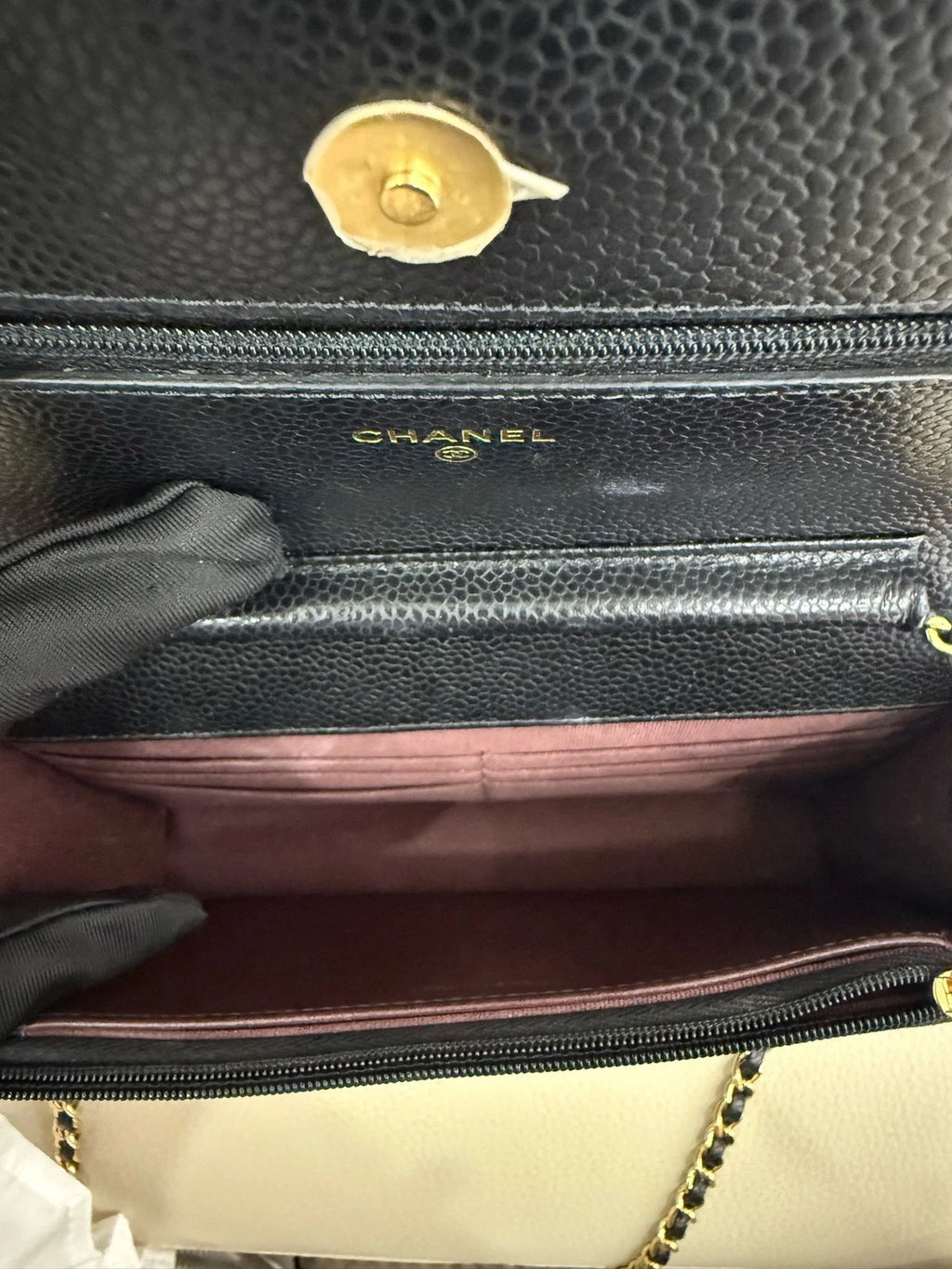 CHANEL Black Gold Leather WOC Crossbody Bag For Women
