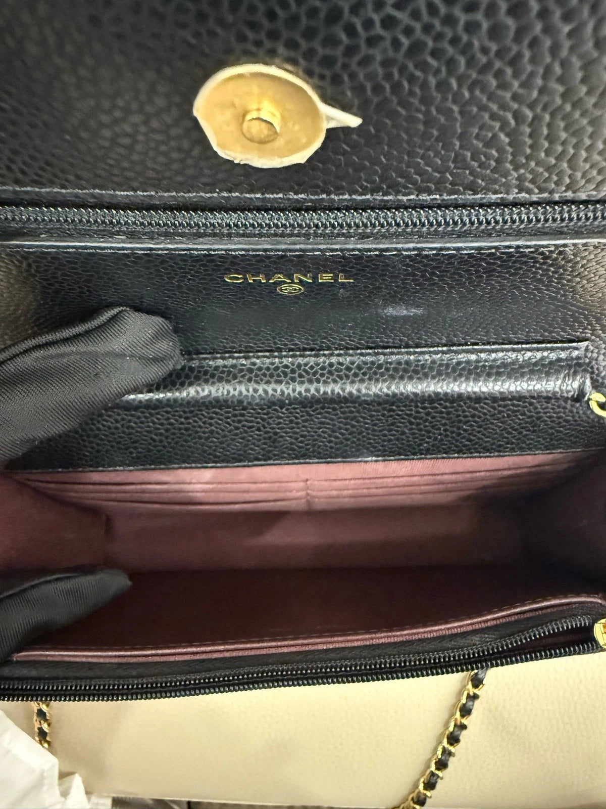 CHANEL Black Gold Leather WOC Crossbody Bag For Women