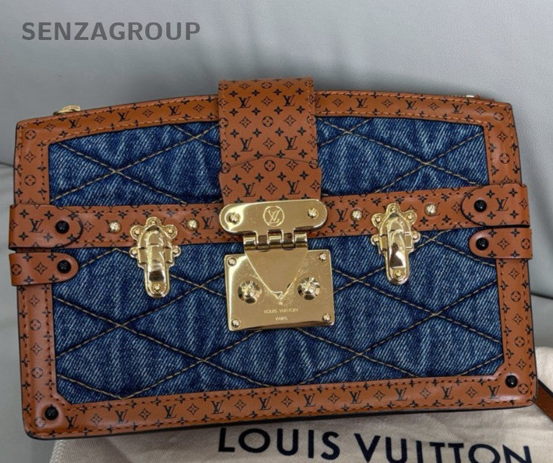 Louis Vuitton Trunk Clutch Chain Shoulder Bag Blue Gold Women Classic Fashion