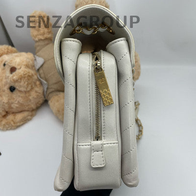 Chanel Messenger Bag White Gold Chain Shoulder Bag Women's Classic