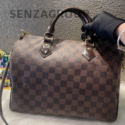 Louis Vuitton Damier Ebene Speedy 30 Shoulder Bag Brown Gold Hardware