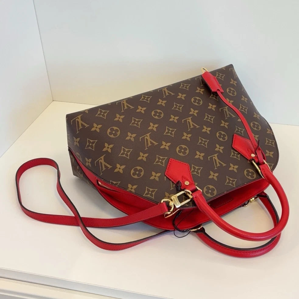 Louis Vuitton Alma BB Monogram Brown Red Shoulder Bag Top Handle Excellent