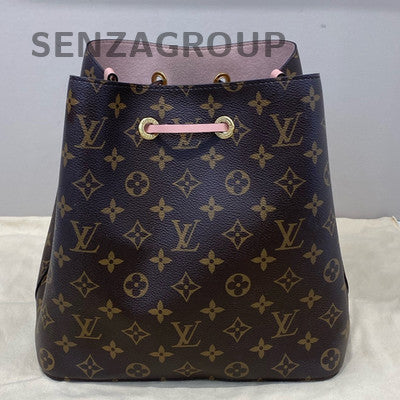 LV Monogram Bucket Bag Drawstring Shoulder Bag Brown Pink Gold Hardware