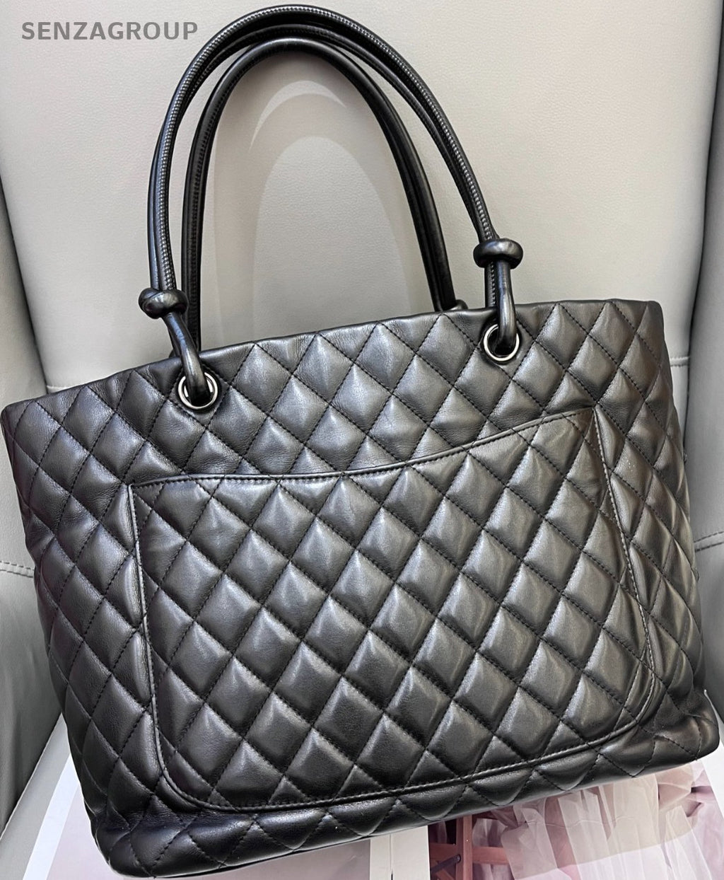 CHANEL Cambon All Black Shoulder bag tote Good Condition