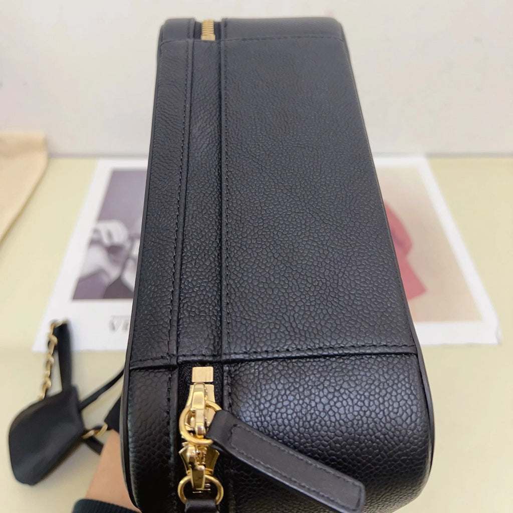 Chanel Calfskin Diamond Camera Bag Chain Crossbody Top Handle Bag Black