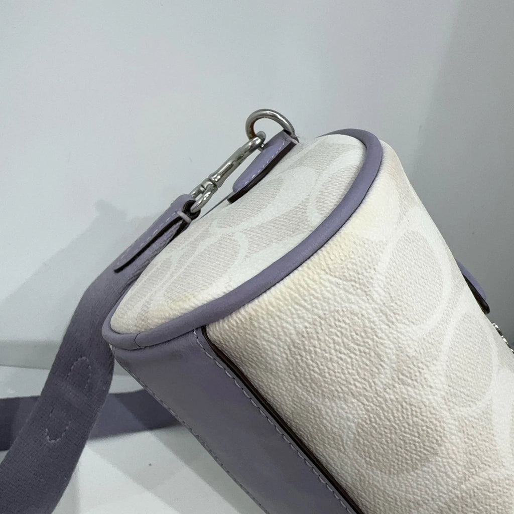 Coach Women's Small White PVC Logo Boston Handbag Shoulder Crossbody Bag