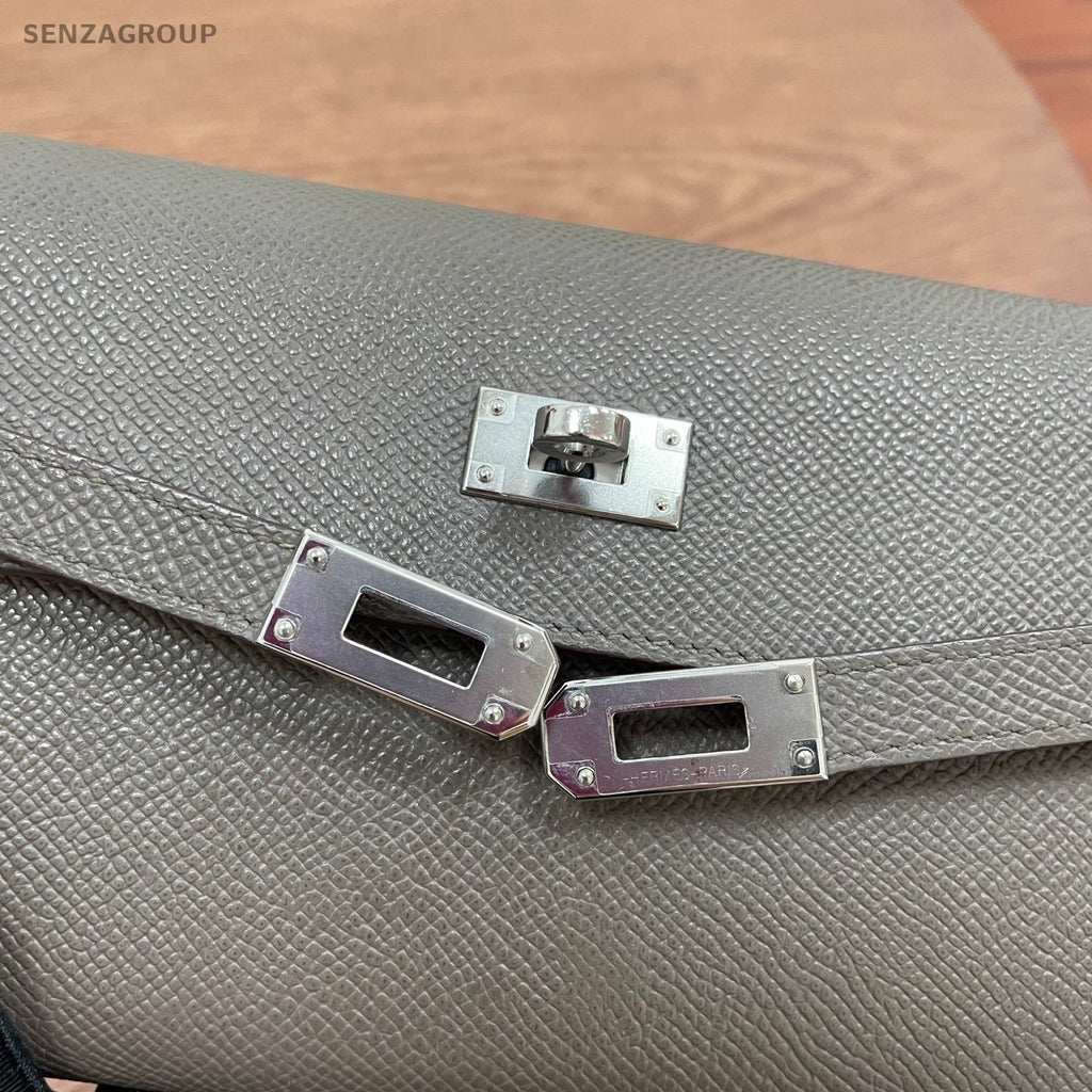 Hermes Kelly Long Wallet Clutch Epsom Gray Silver Women Classic