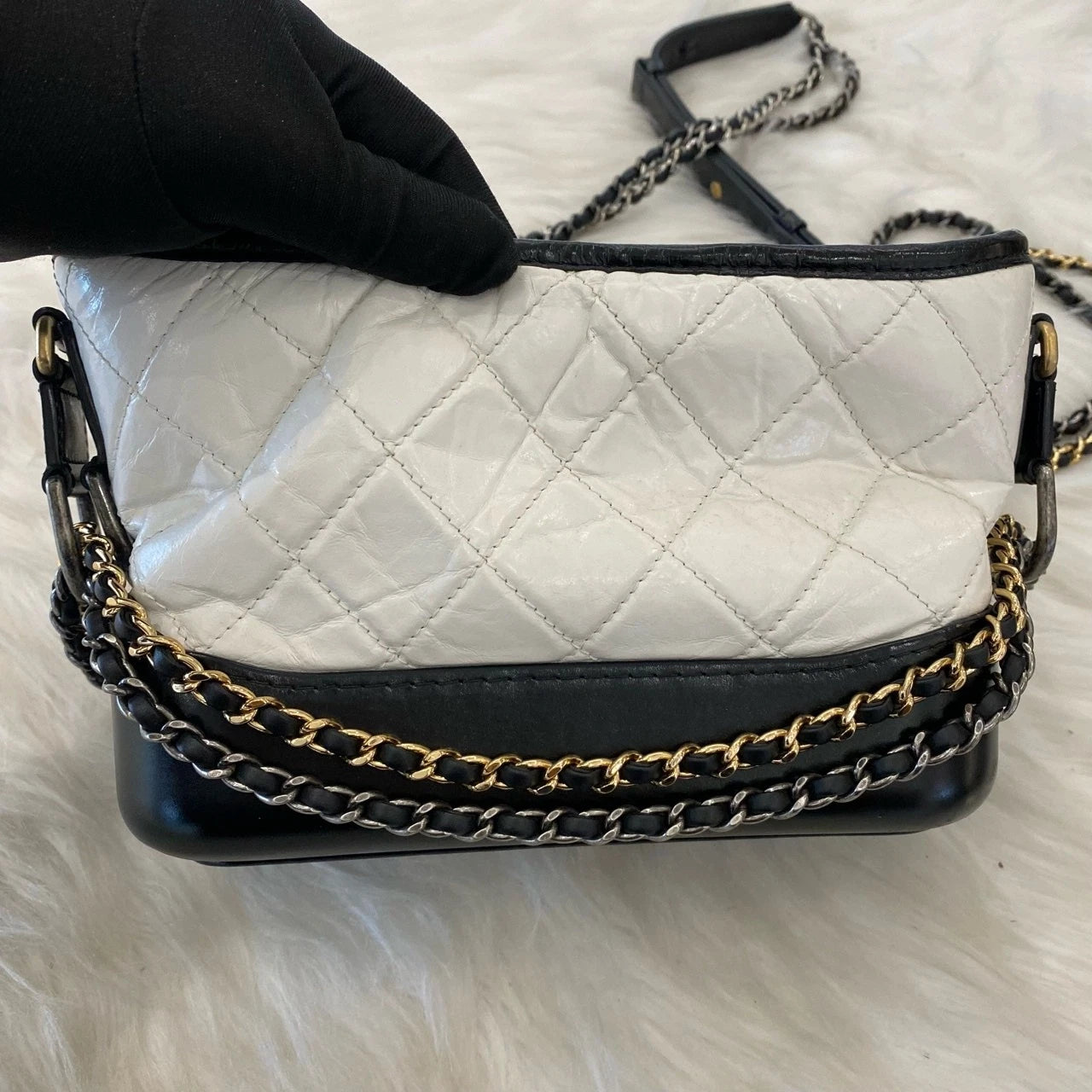 Chanel Gabrielle Hobo Bag Small White Black Chain Shoulder Crossbody
