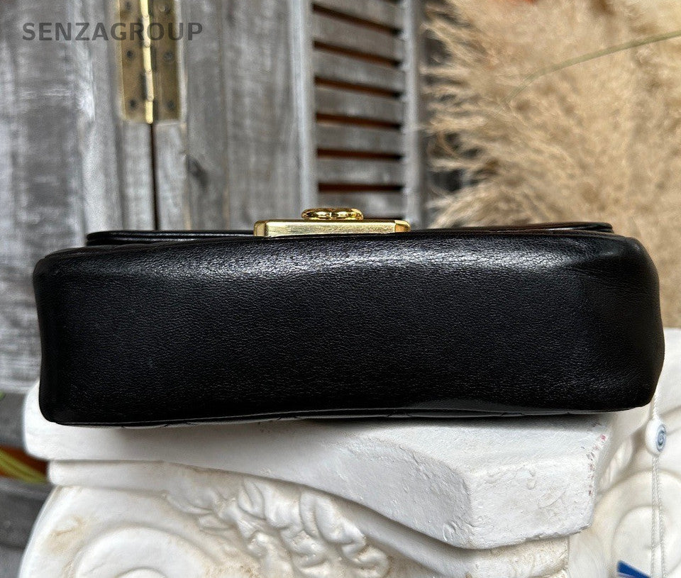Chanel Diamond Mini Lambskin Chain Shoulder Bag Crossbody Black Gold Women