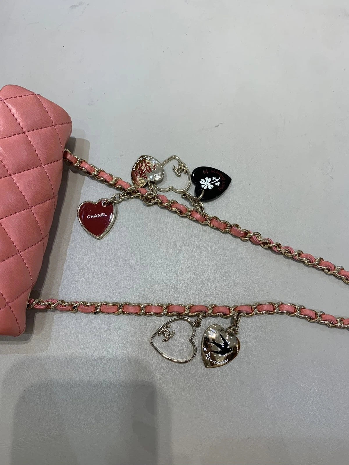 CHANEL Peach Pink Gold Buckle Mini Heart Badge Crossbody Bag Women
