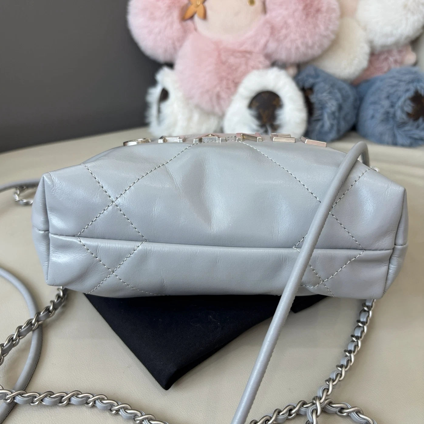 Chanel 22Bag Mini Calfskin Chain Shoulder Crossbody Gray Silver Women Classic