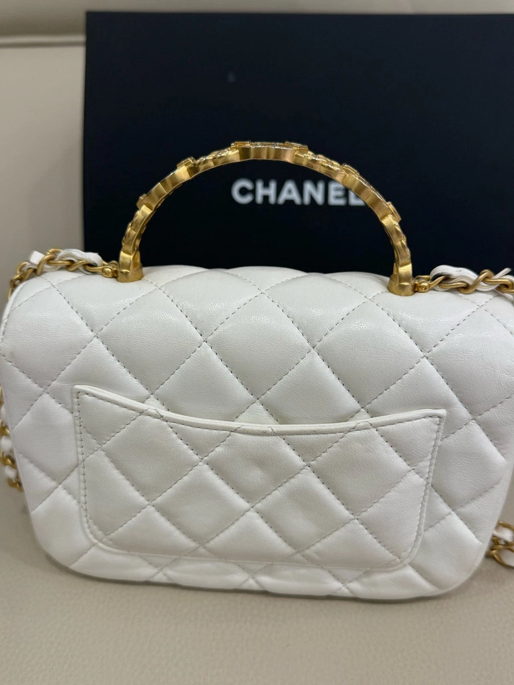 CHANEL White Top Handle Mini Square Crossbody Bag For Women