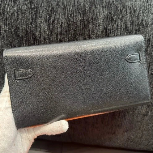 Hermes Kelly Togo Goatskin Shoulder Crossbody Bag Black Silver Women D