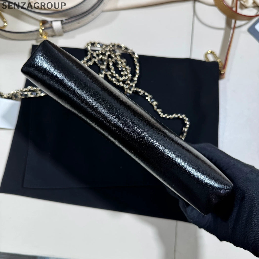 Authentic CHANEL 31 Nano Black Gold Lambskin Crossbody Bag For Women