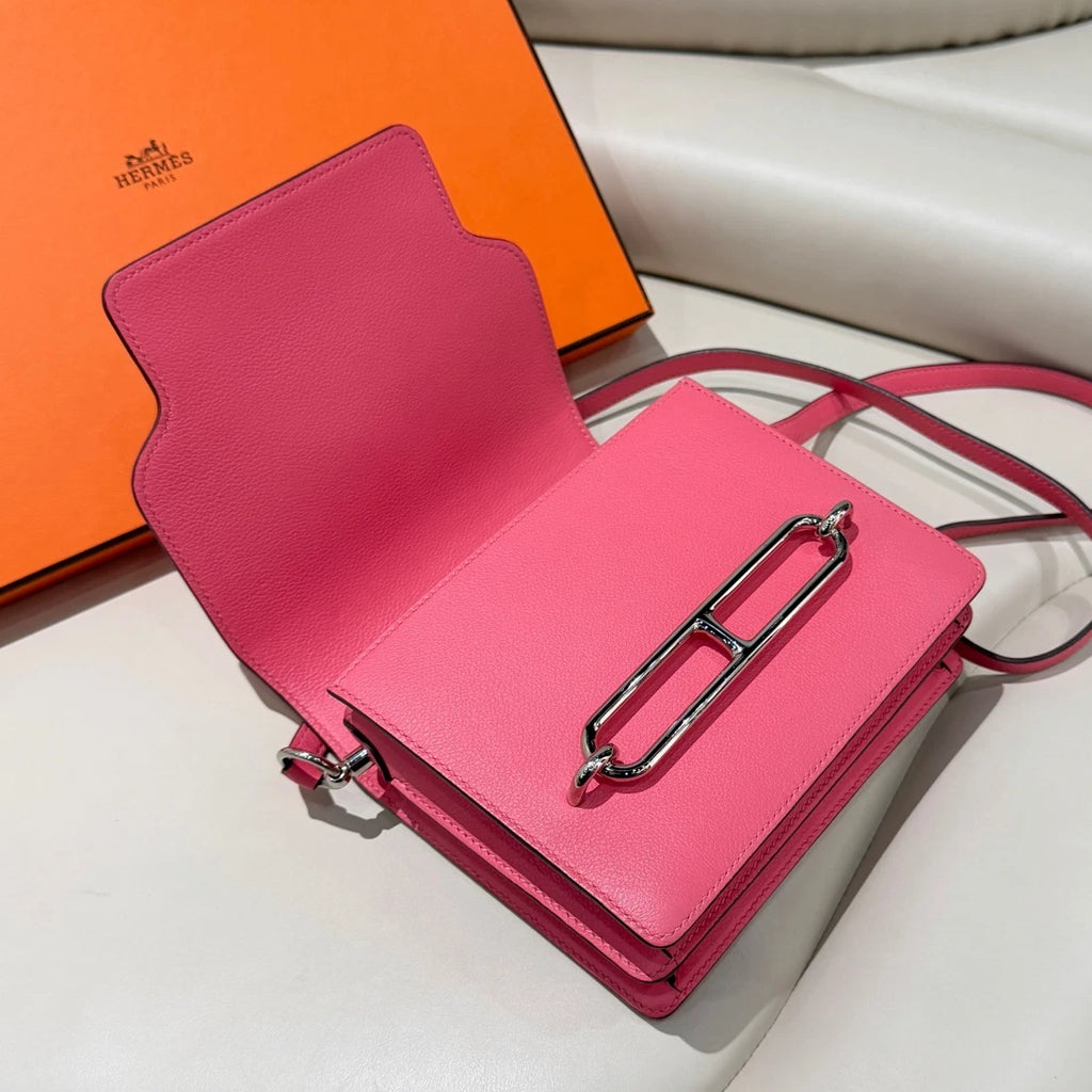 Hermes Roulis19 Shoulder Bag Crossbody Pink Silver Women Classic Fashion