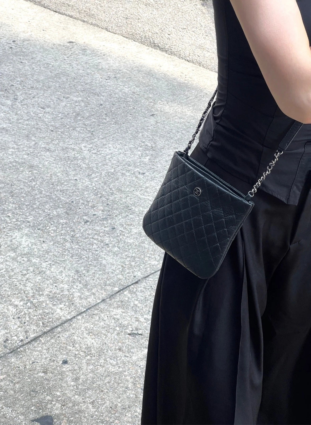 CHANEL Black Silver Leather Messenger Bag For Women