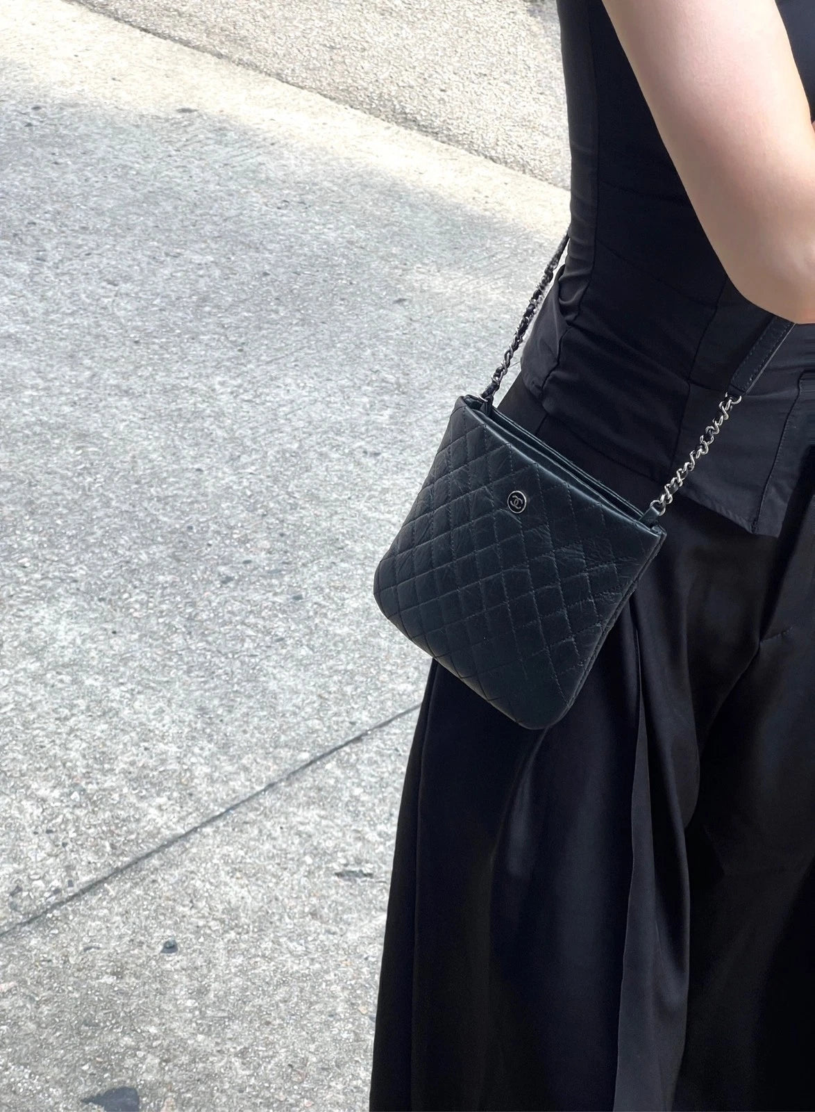 CHANEL Black Silver Leather Messenger Bag For Women
