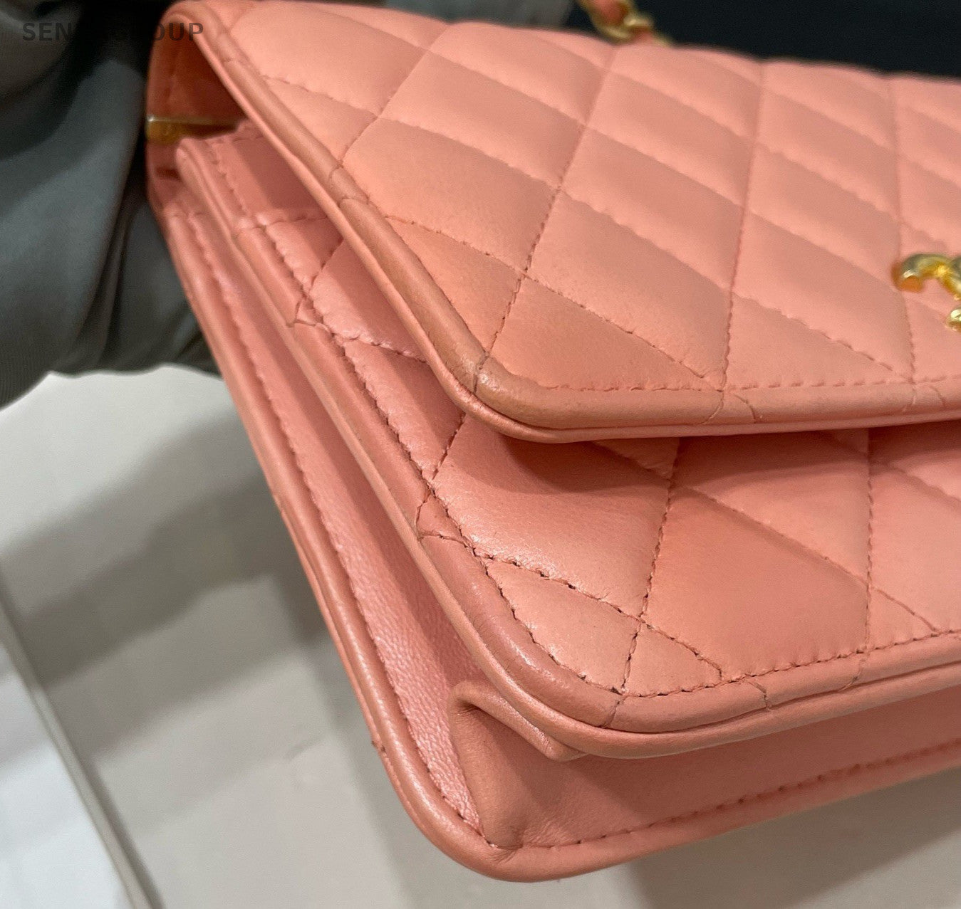 Chanel WOC Chain Lambskin Shoulder Bag Crossbody Pink Gold Women Classic