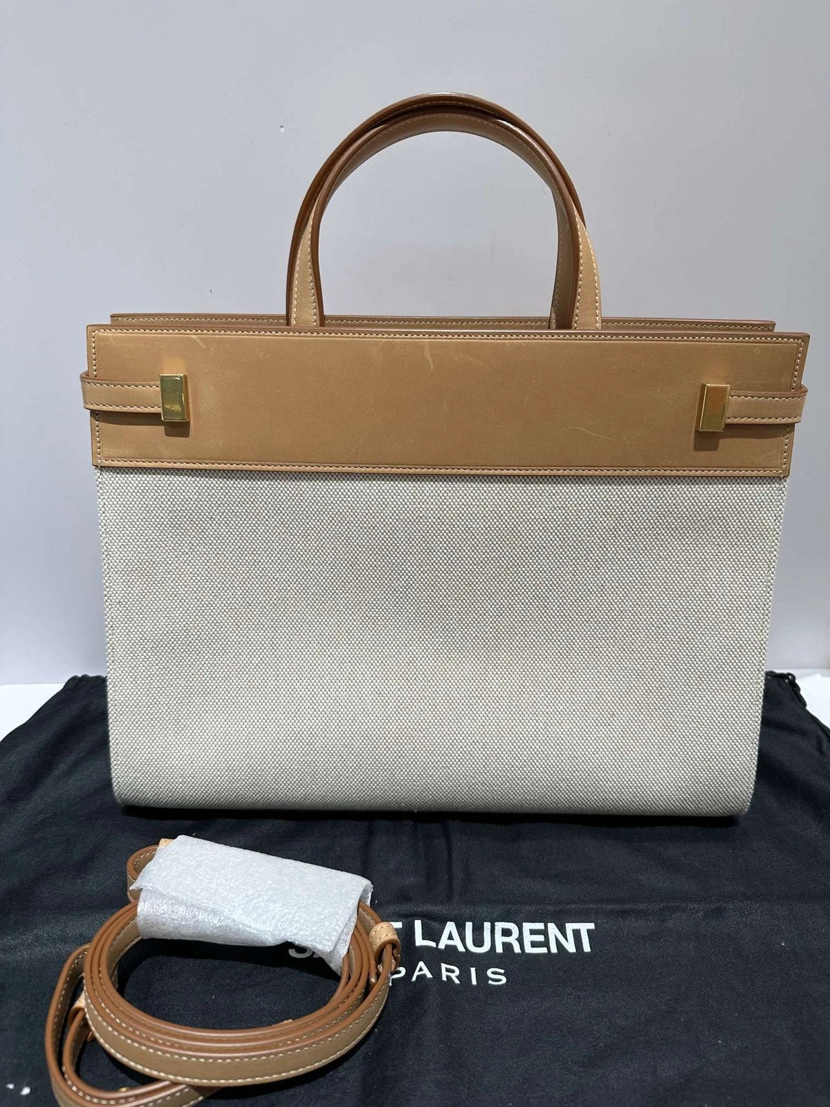 Saint Laurent Brown Canvas Manhattan Kelly Shoulder Bag For Women