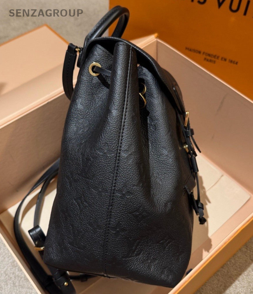 Louis Vuitton Montsouris PM Calfskin Monogram Backpack Black Gold Women Classic