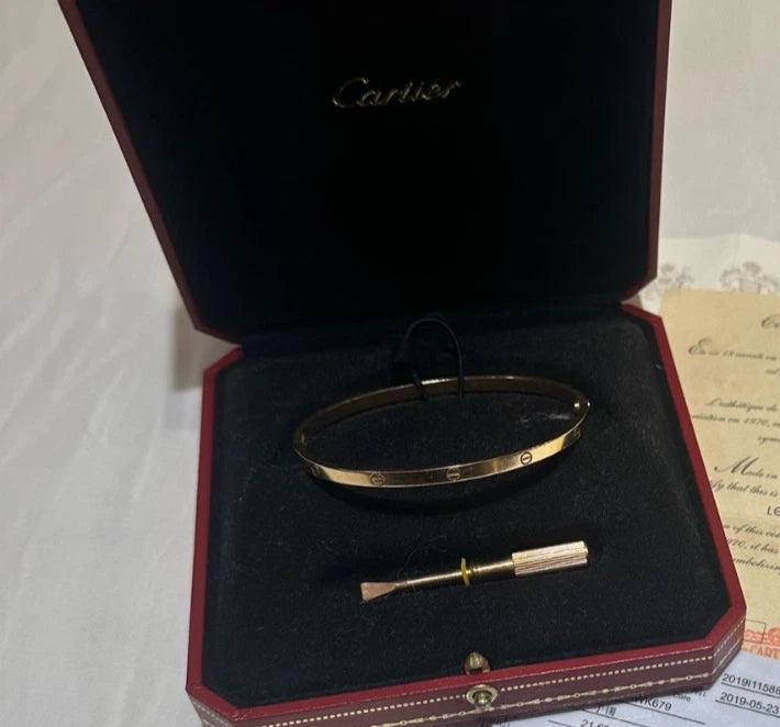 Cartier Love Small Bangle Bracelet 18k Rose Pink Gold Size19