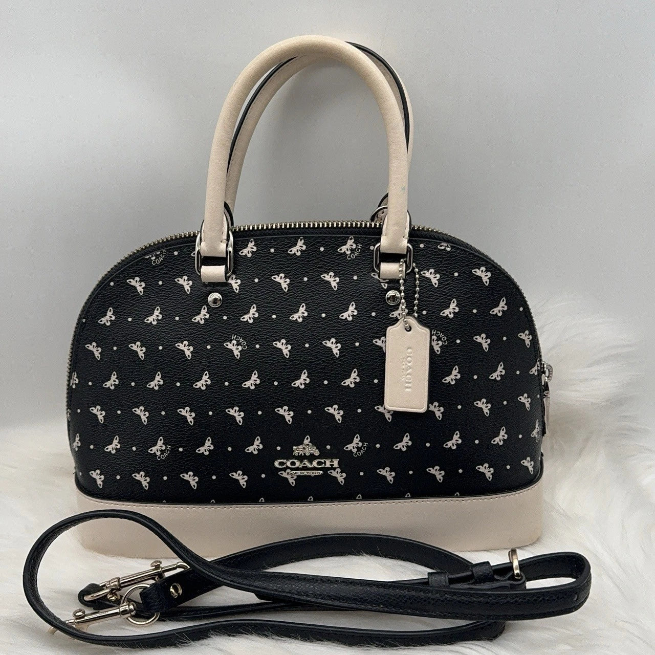 Coach Black Butterfly Print Sierra Shell Shoulder Crossbody Handbag For Women