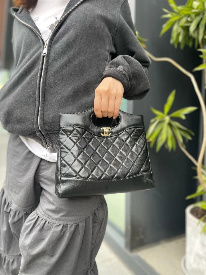 CHANEL 31Bag Mini Black Gold Lambskin Handbag For Women