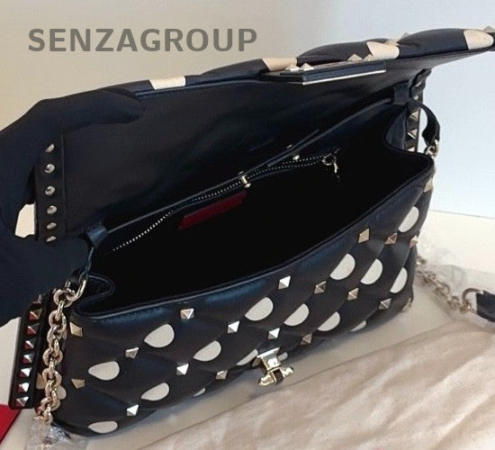 Valentino Polka dots Vintage Chain Shoulder Bag Crossbody Black White Women