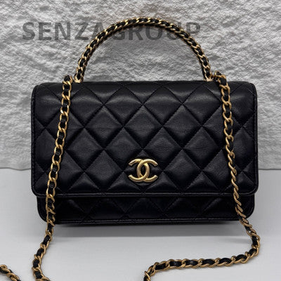 Chanel 22K Black Gold WOC Chain Shoulder Crossbody Bag Quilted Pattern