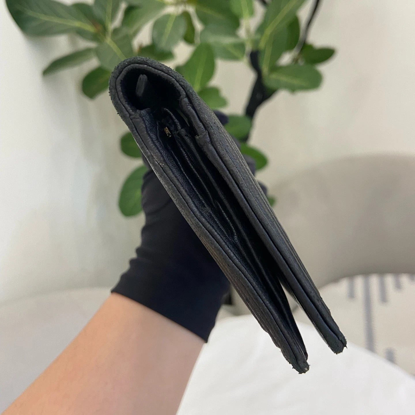 Chanel Leboy Diamond Long Wallet Black Gold Used Women Classic