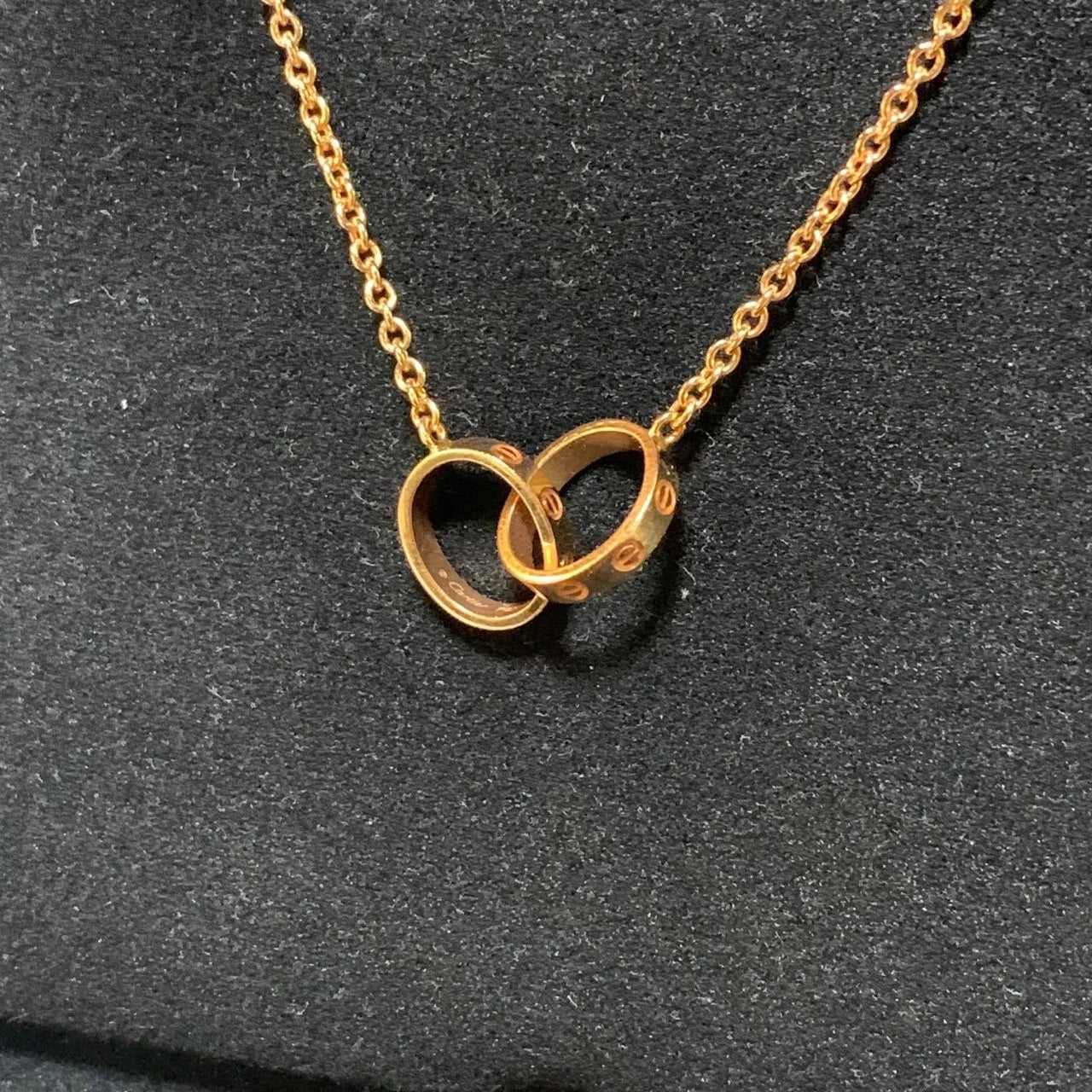 Cartier Love Necklace 18K Pink Rose Gold Double Ring Round Pendant