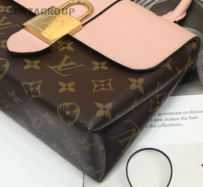 Louis Vuitton Monogram Locky BB Top Handle Bag Crossbody Brown Pink Gold Women