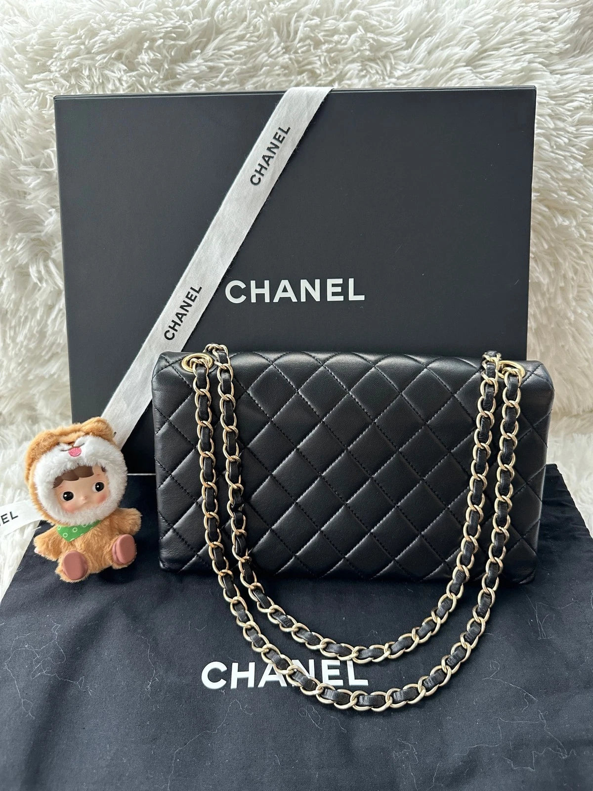 CHANEL Black Gold Lamskin Accordion Shoulder Crossbody Bag For Women